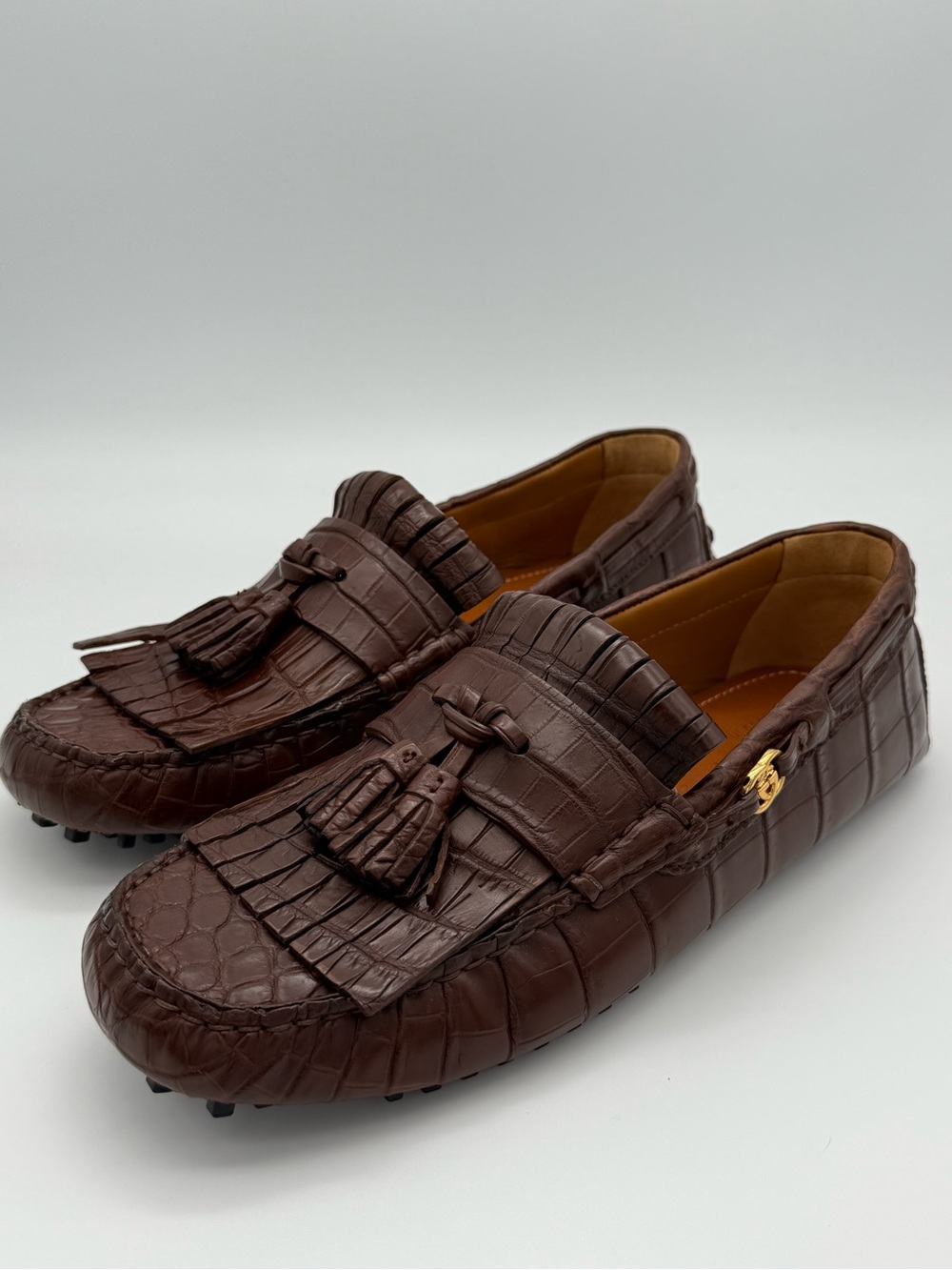 Gucci Men’s Brown Genuine Crocodile Moccasins Drivers Size 8 US NWT $3900